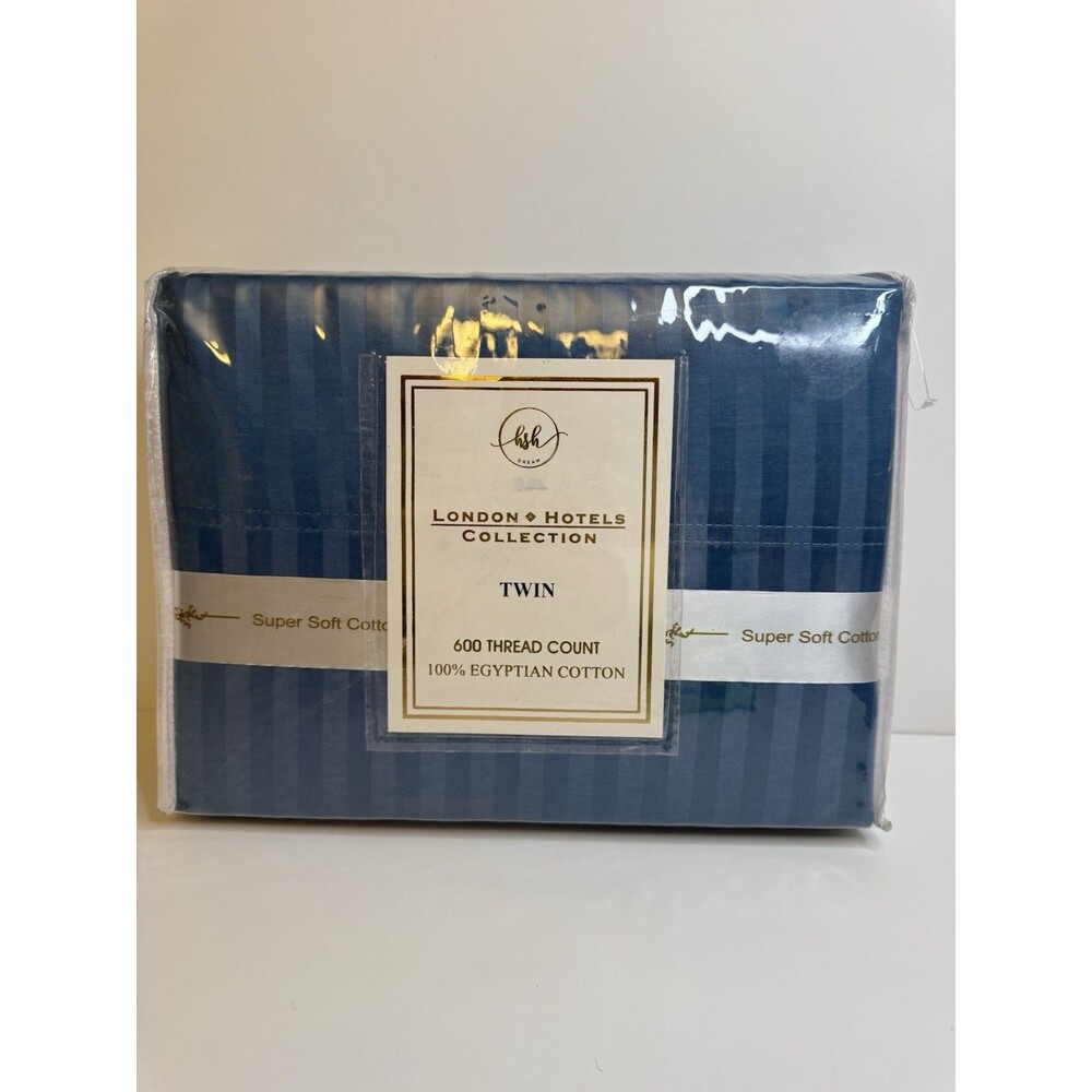 NWT-Hotel London 600-Thread Count Deep Pocket Striped Sheet Set (Twin, Teal)
